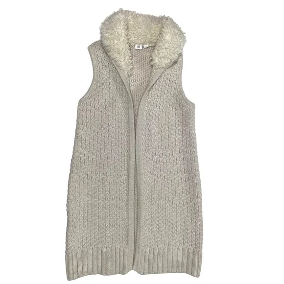 Gap SMALL Womens Sherpa Collar Cream Alpaca Wool Blend Knit Tunic Sweater Vest - Picture 3 of 11